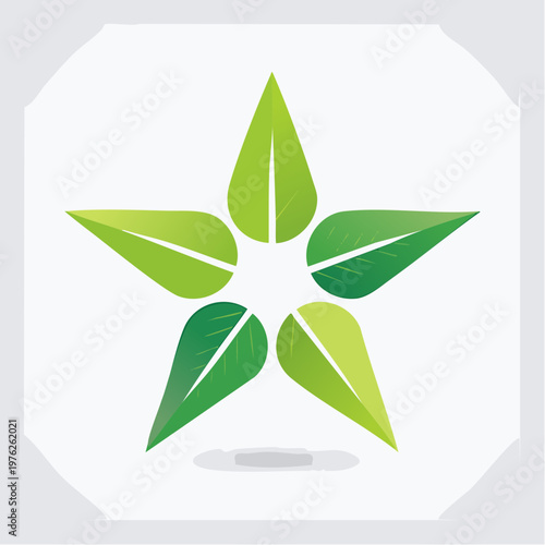 A minimalist botanical illustration features overlapping green leaves on white