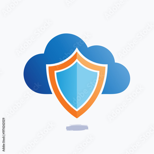 A blue cloud with a shield on a white background
