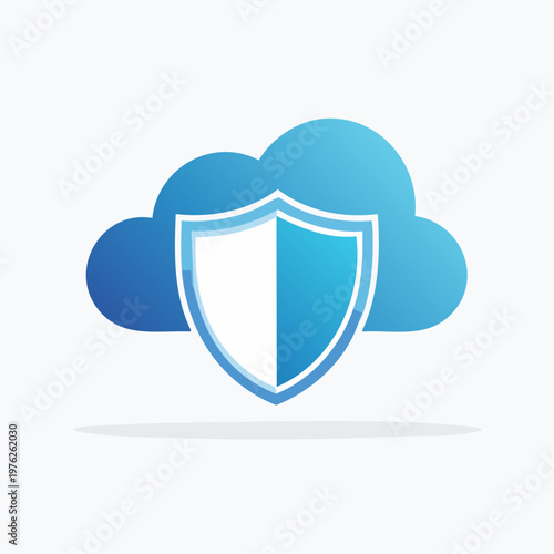 Blue cloud with a shield icon, white background