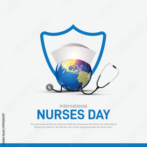 international nurses day 2026. international nurses day creative poster, banner, postcard, background, template, backdrop, social media post, greetings card, web banner, cover design etc. Caring for n