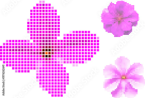 Pink floral flower, cute digital pixel foliage, retro modern cutout shape. Vector png collage isolated on transparent