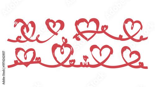 Red heart shape border vector illustration set for valentine's day and romantic designs.