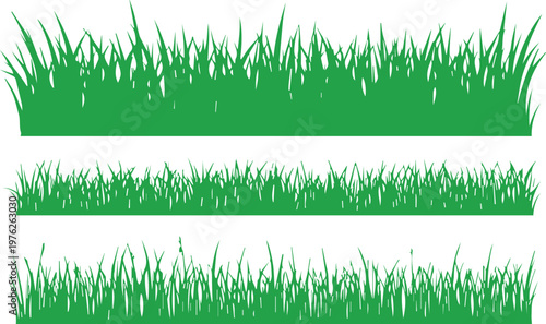 Green grass borders set, vector silhouette of spring lawn and garden meadow isolated on white background