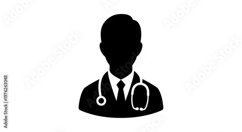 Black Silhouette of a Doctor with Stethoscope and Suit Icon Representing Healthcare
