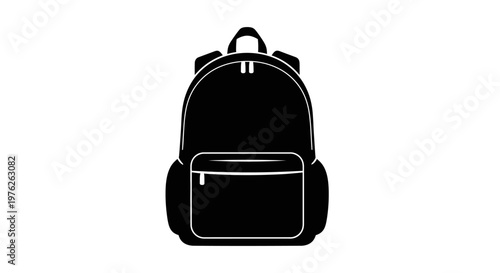 Black Backpack Icon with Front Pocket for Travel and School Supplies