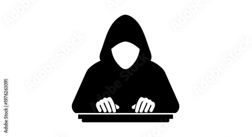 Anonymous Hacker Silhouette Typing on Keyboard, Representing Cybercrime and Digital Danger