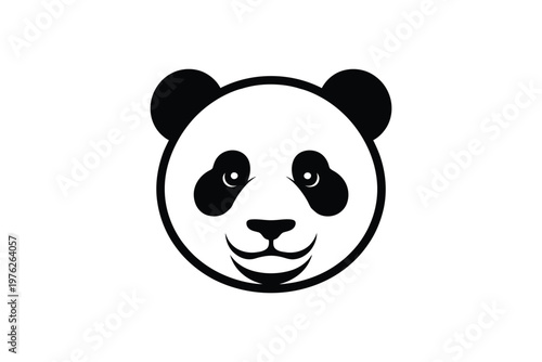 A cute panda face with a happy expression on white