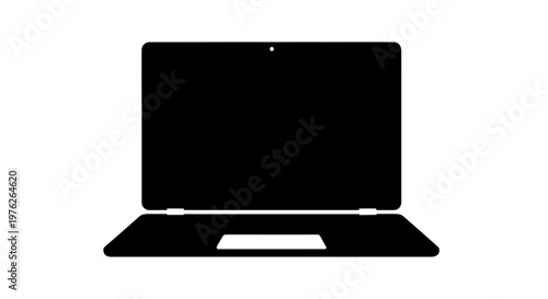 Black Silhouette of an Open Laptop Computer with a Blank Screen and Trackpad