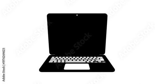 Black Silhouette of an Open Laptop Computer with Keyboard and Touchpad