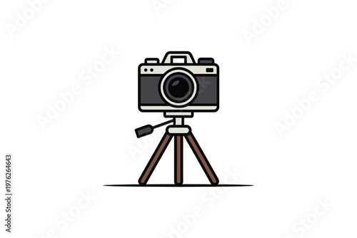 A simple illustration of a camera on a tripod stand