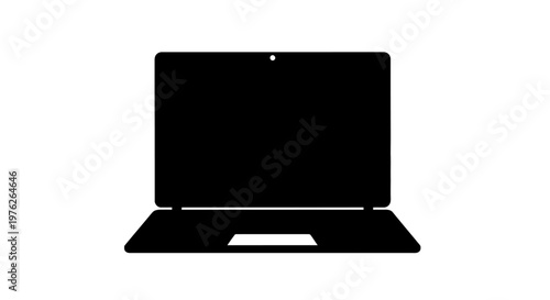 Black Silhouette of an Open Laptop Computer with a Touchpad and Webcam