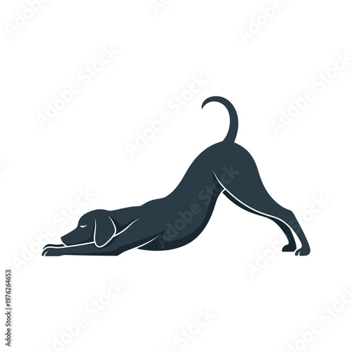 Black Dog in Downward Facing Dog Yoga Pose Silhouette.