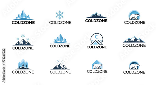 Collection of Cold Zone Logos Featuring Mountains and Polar Bears.