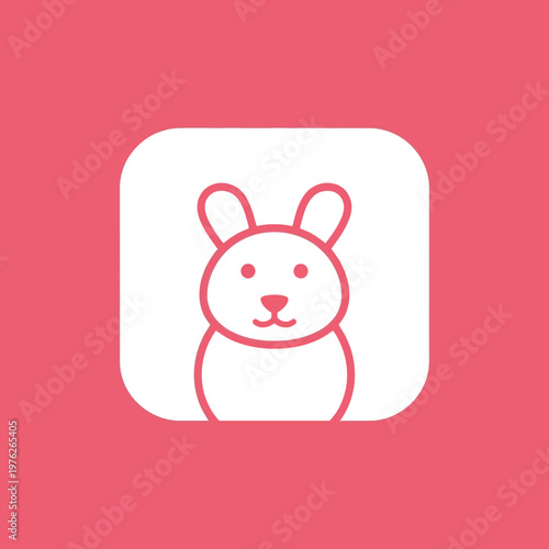 Cute Bunny Icon Simple Line Art Style.
