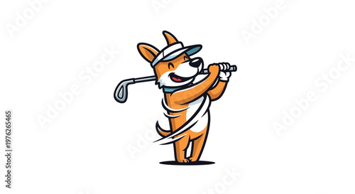 Cute Corgi Dog Playing Golf with a Club.