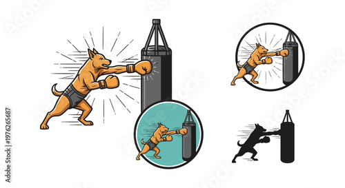 Dog Boxer Training with Punching Bag.