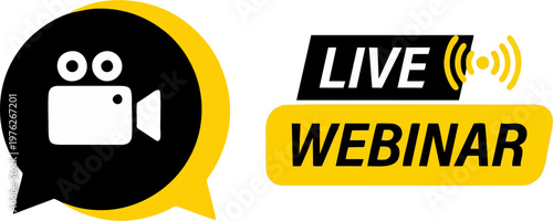 Live Webinar Online Event Banner with Video Camera Icon and Broadcast Signal