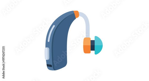 A modern hearing aid device with a sleek design and vibrant colors