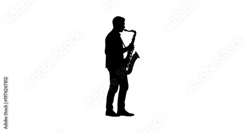 Silhouette of a Man Playing Saxophone with Sharp Silhouette and Clean Background