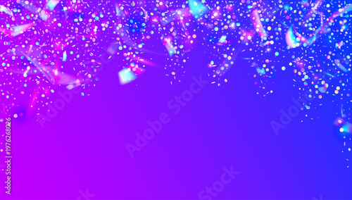Neon Confetti. Purple Glitch Tinsel And Pink Carnival Glitter. Abstract Birthday Background. Festive Background Of Glittering Foil And Falling Light. Blue Neon Confetti