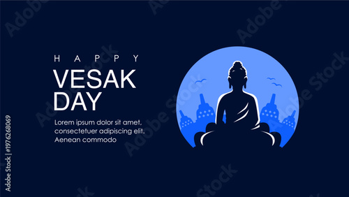 happy vesak day background with buddha silhouette illustration