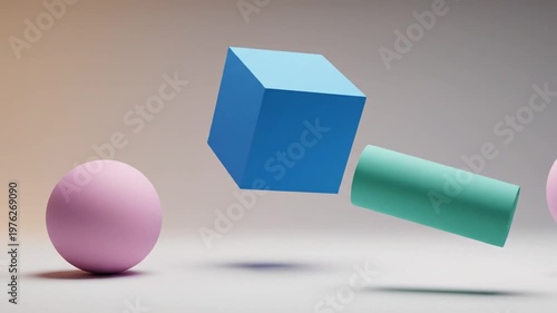 3D shapes floating in air.