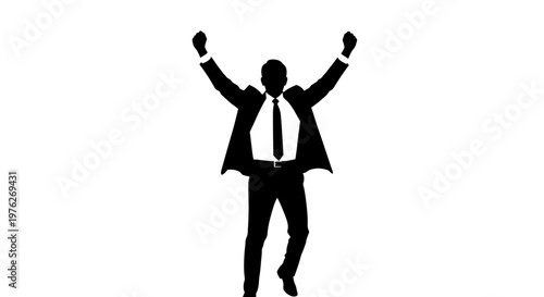 Successful Businessman Silhouette Celebrating Victory With Arms Raised High