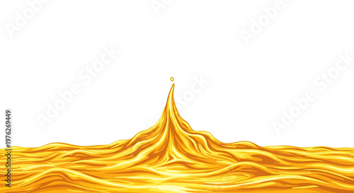A vibrant illustration of golden liquid splashing into a pool of the same liquid on a white background