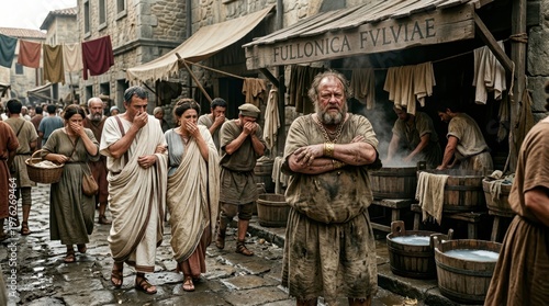Ancient Roman Marketplace with People in Traditional Garments