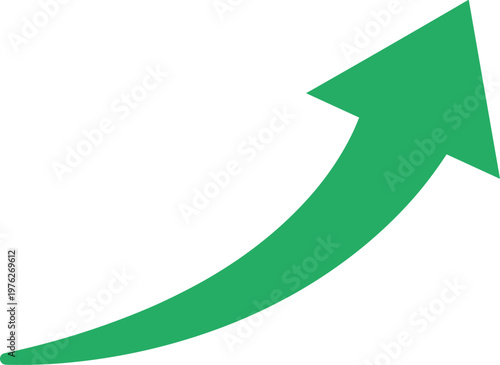 A green arrow pointing upwards on transparent background