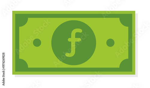 Green banknote with lowercase f currency symbol