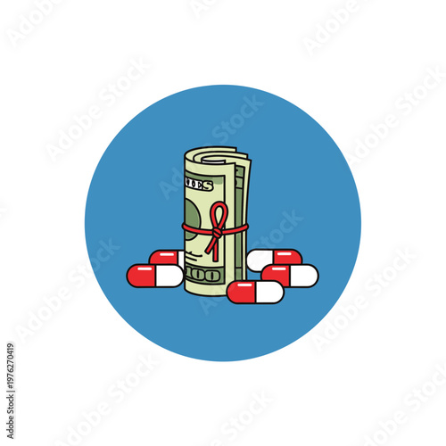 High Cost of Healthcare Concept with Pills and Money Roll