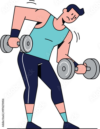 A fit man lifting dumbbells in a modern gym on transparent background