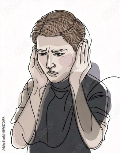 Young boy covering ears with hands feeling stressed.