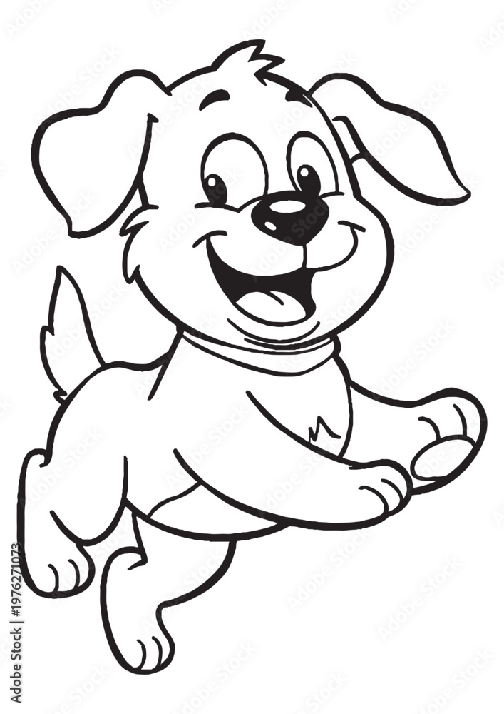 Obraz premium Cute Puppy Coloring Pages for Kids, Kawaii Dog Printable Coloring Book Black and White Line Art