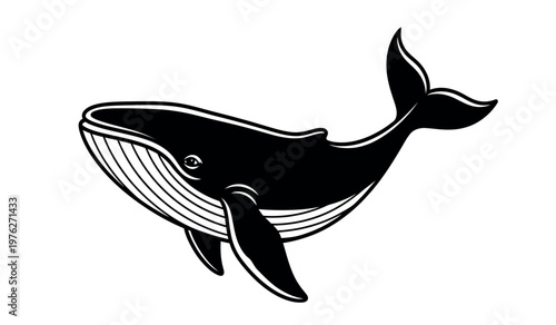Elegant black and white illustration of a majestic whale in a minimalist style