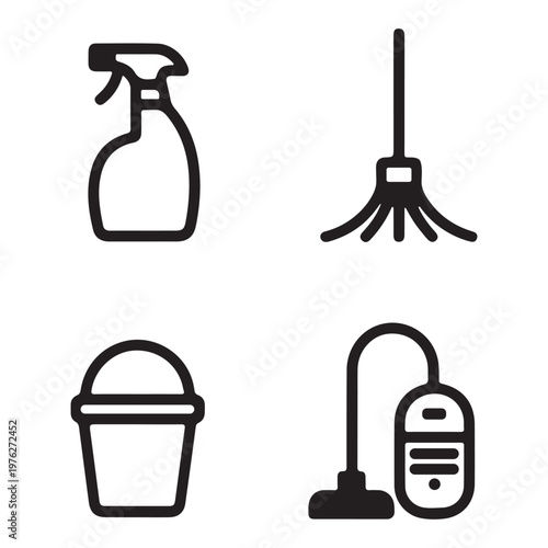 Minimalist Housekeeping and Sanitation Icons for Home Service