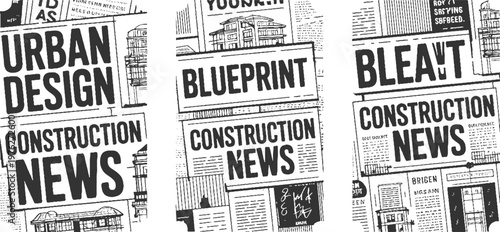 Three newspaper pages with headlines urban construction news blueprint construction news and bleat construction news
