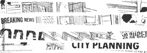 Collage of black and white including text and architectural breaking