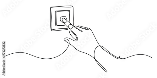 Minimalist One Line Drawing of Hand Pressing Light Switch