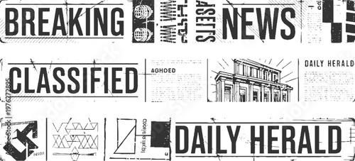 Vintage newspaper headlines and with distressed texture breaking classified daily herald