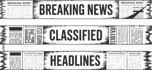 Vintage newspaper headlines breaking news classified ads in black and white