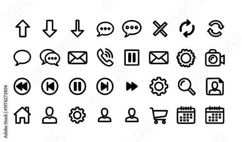 A set of modern line icons for communication and navigation