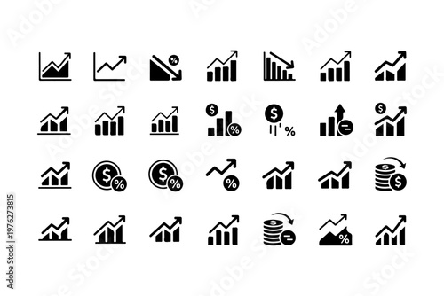 Financial Growth and Investment Icons Set - Business Profitability Charts
