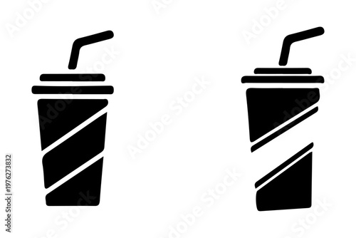 Soda cup with straw icon vector black silhouette fast food drink set