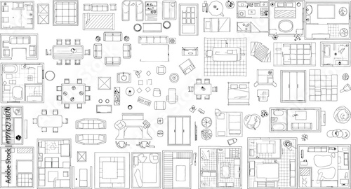 Intricate architectural blueprints seamless pattern isolated on transparent background