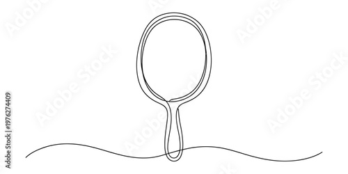 Minimalist One Line Drawing of a Hand Mirror