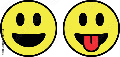 Two cheerful yellow emoticons displaying different expressions of happiness