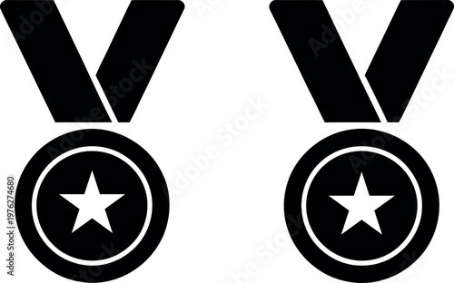 Two black and white medal icons featuring a star and ribbon