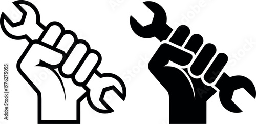 Two fists gripping wrenches symbolizing unity and teamwork in maintenance tasks